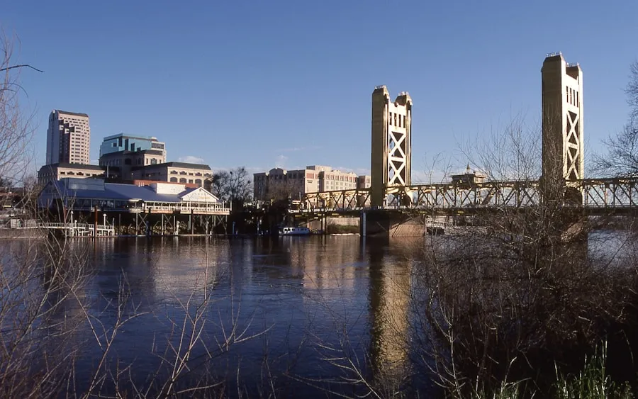 TriMet MAX light rail train traveling through downtown Portland, Oregon