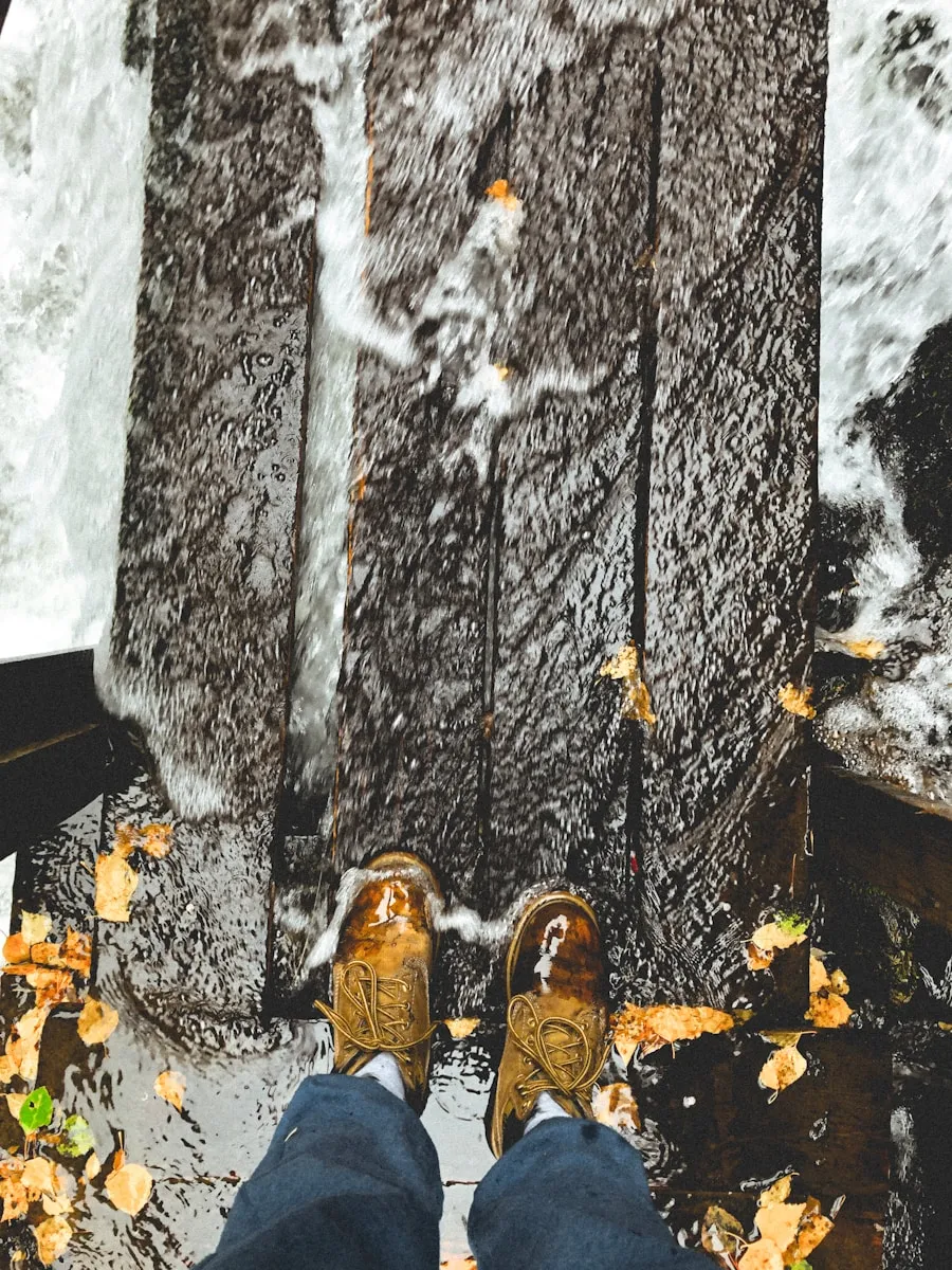 Boots shown in an outdoor hiking-footwear setting