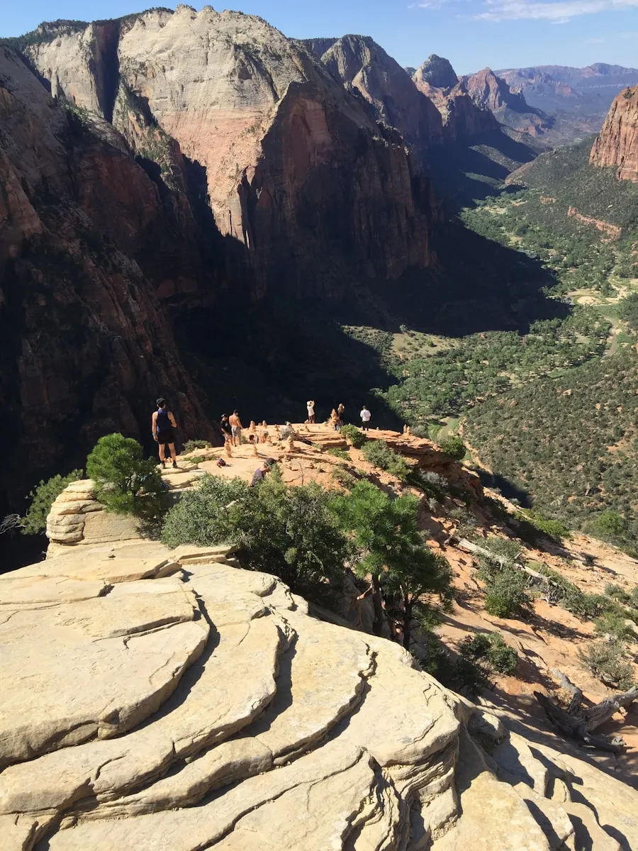 Aerial view of Angels Landing summit and Zion Canyon below