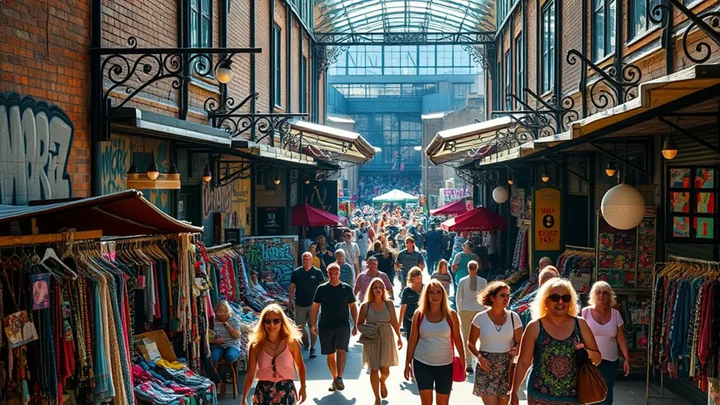 Vintage clothing and eclectic market stalls at Camden Market in London