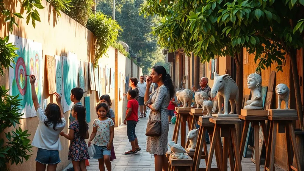 Family taking part in an art activity near Cihangir, Istanbul