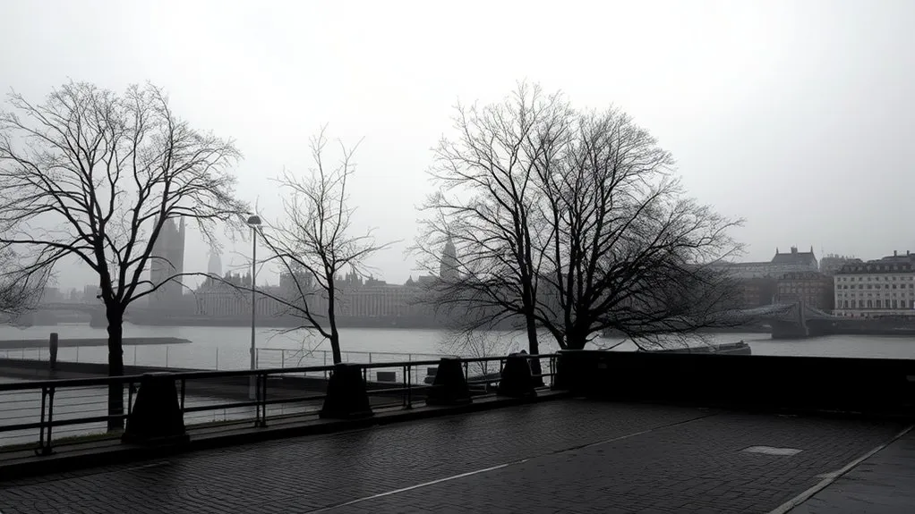 A crisp, overcast autumn day in central London during November with pedestrians wearing warm coats
