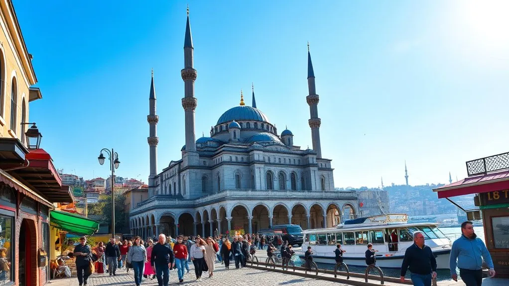 Büyük Mecidiye Mosque in Ortaköy beside the Bosphorus with two minarets