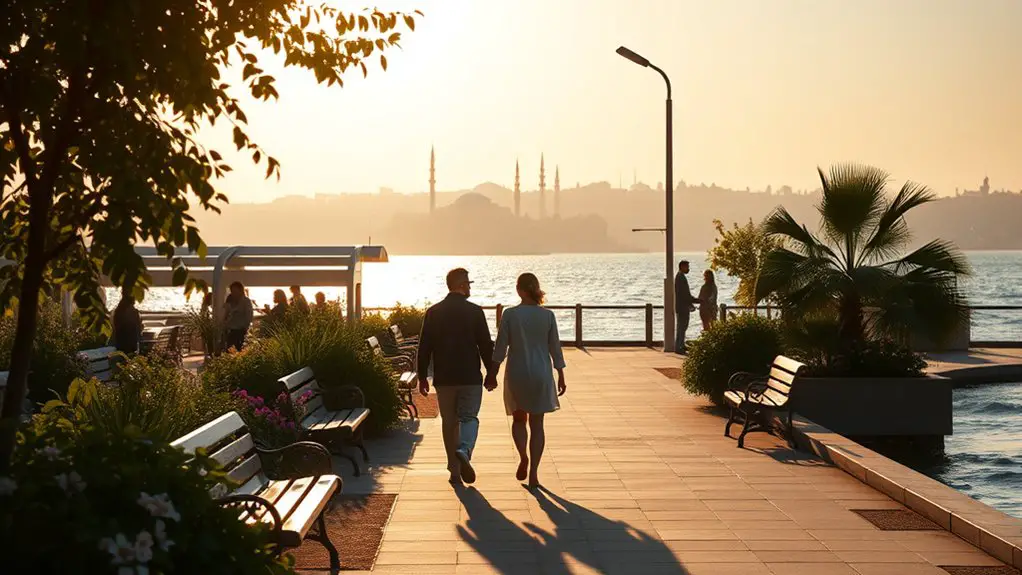 romantic coastal sunset stroll