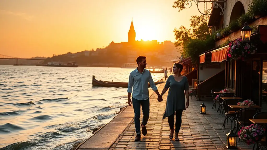 romantic sunset waterfront strolls