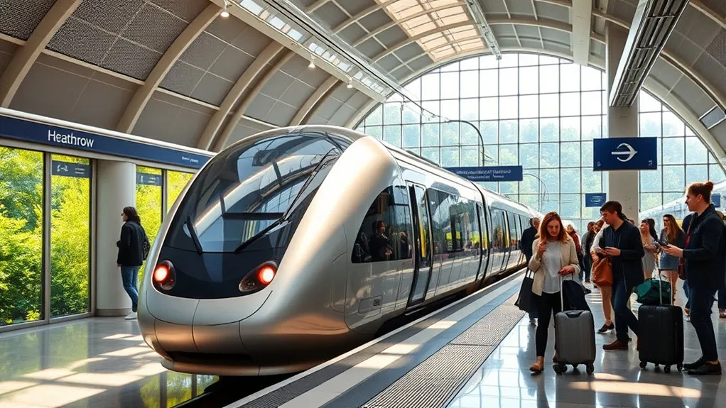 Elizabeth line train at Heathrow Airport connecting the airport terminals with central London