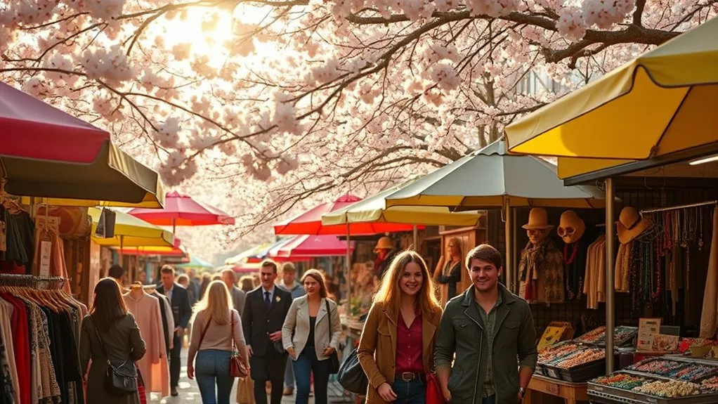 Visitors exploring Camden Market during spring