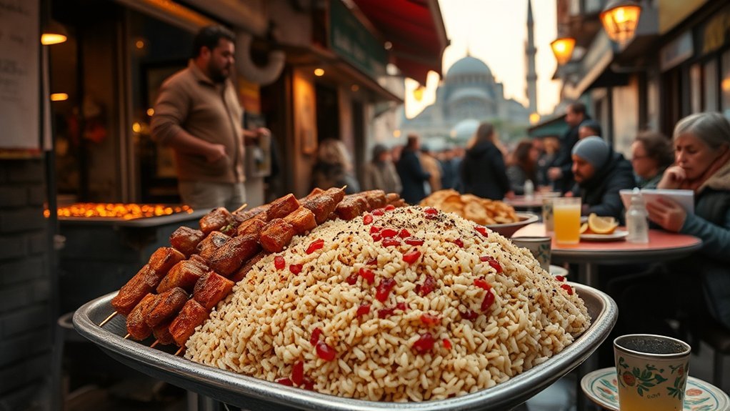 A no-frills kebap plate with rice and salad
