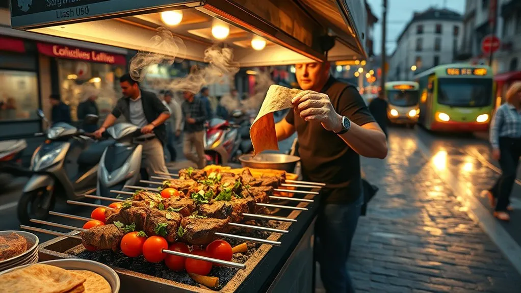 A late-night dürüm and wet-burger stall near Taksim