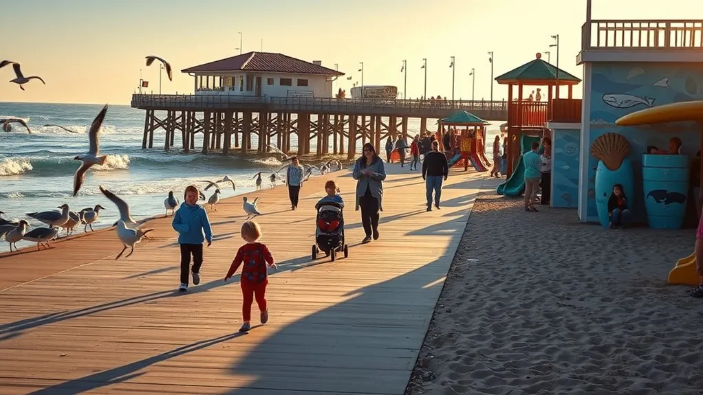 Best Pismo Beach Kids Activities Guide for Families Pismo Beach boardwalk and pier plaza with families relaxing near the ocean