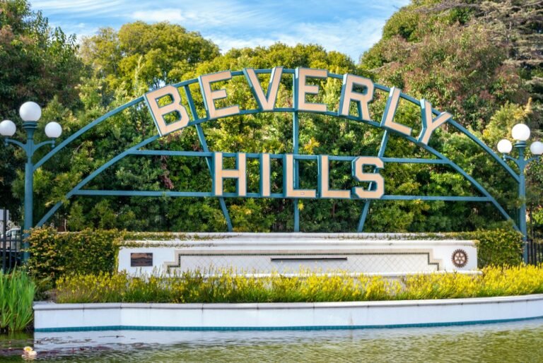 Beverly Hills sign and garden in Los Angeles