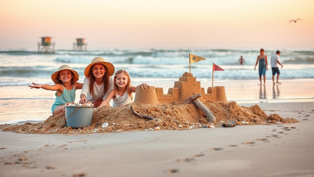 building sandcastles and shells