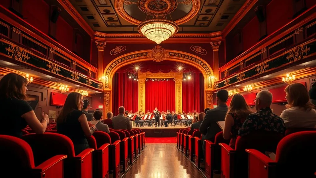 Ornate theater interior with performers on stage during a live production