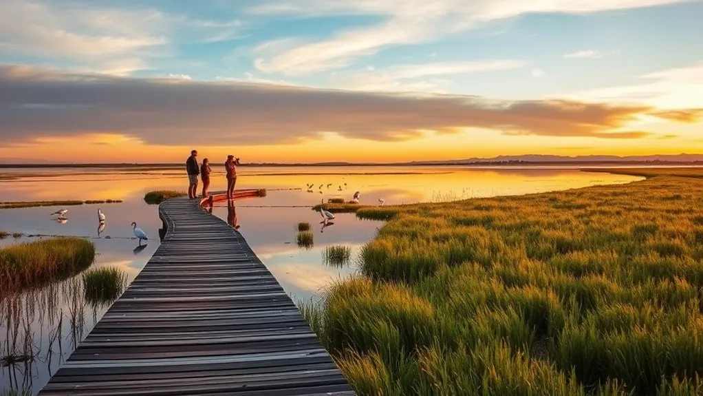 Scenic walking trail through Bolsa Chica Ecological Reserve wetlands