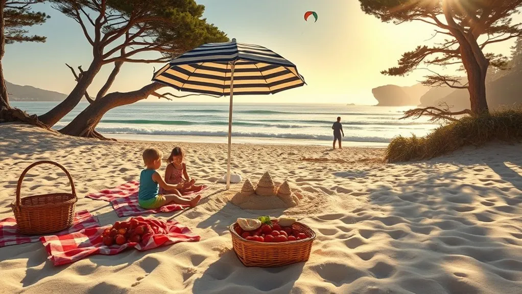 Family playing on a sandy beach near Carmel-by-the-Sea