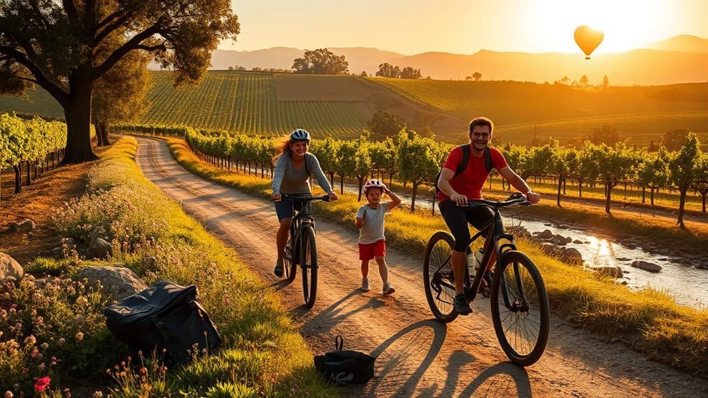 family hiking and cycling on scenic outdoor routes in Napa Valley