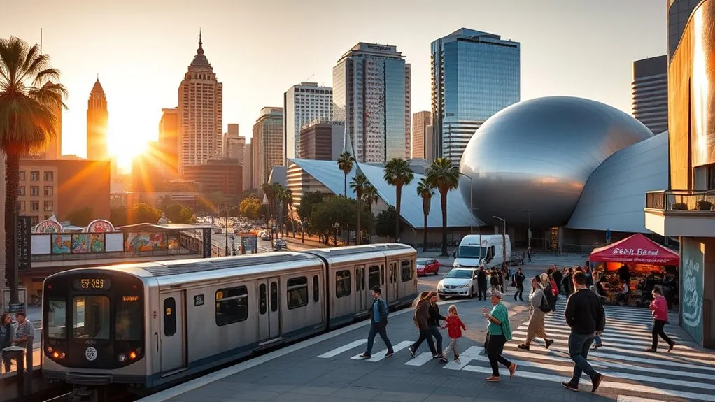 Historic landmarks and food markets in Downtown Los Angeles