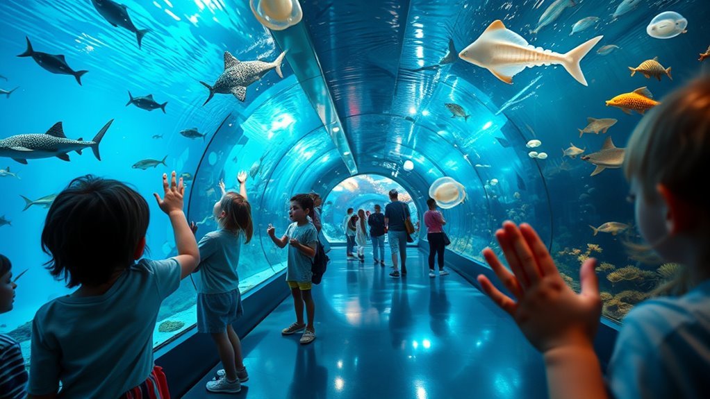 Visitors exploring marine-life exhibits at the Aquarium of the Pacific in Long Beach