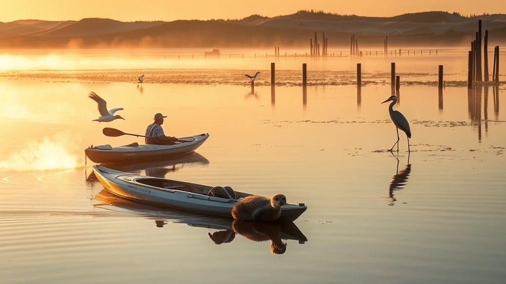 Best Day Trips From Monterey: Easy One-Day Adventures Kayakers observing sea otters and shorebirds in Elkhorn Slough near Moss Landing