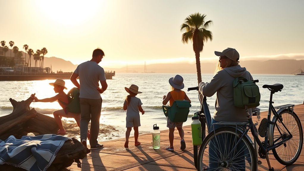 Family wearing layered clothing for Santa Barbara coastal weather