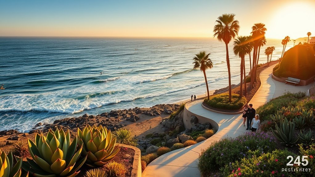 oceanfront path with sculptures