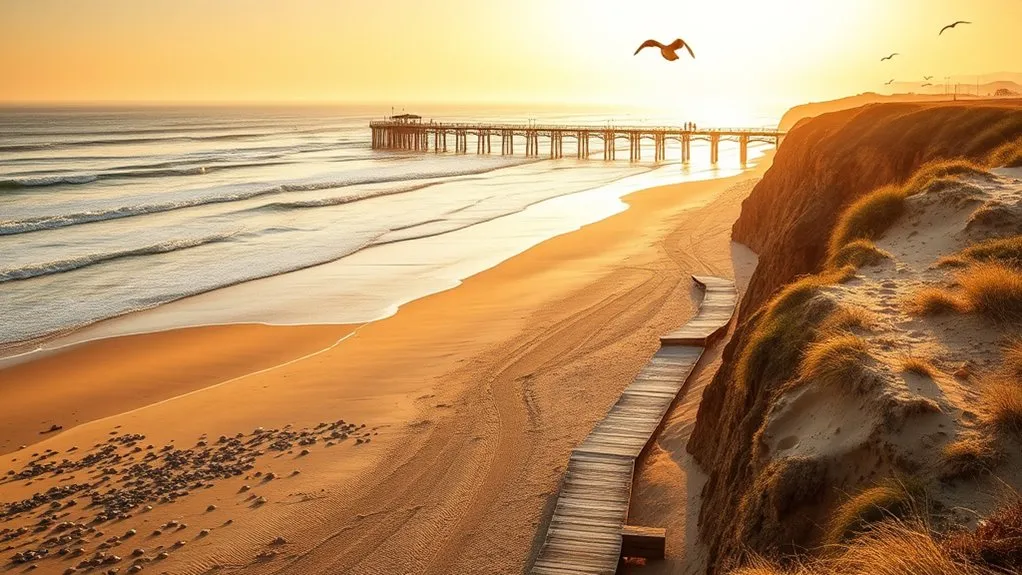 Pismo Beach pier, sandy shoreline, and coastal scenery