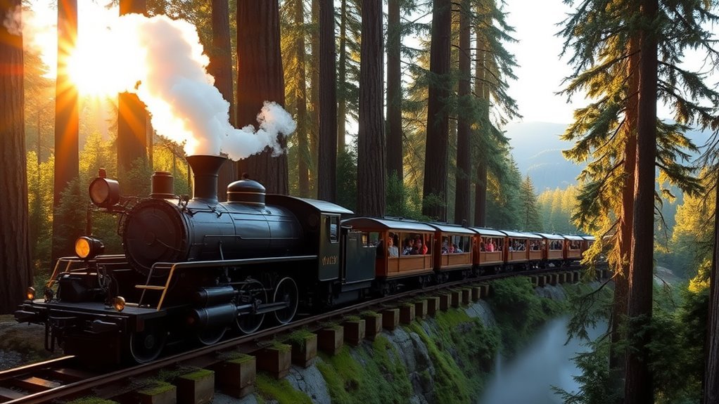25 Best Things to Do in Santa Cruz, California Roaring Camp steam train traveling through redwoods near Santa Cruz