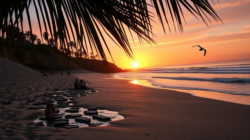 sunset picnic by ocean