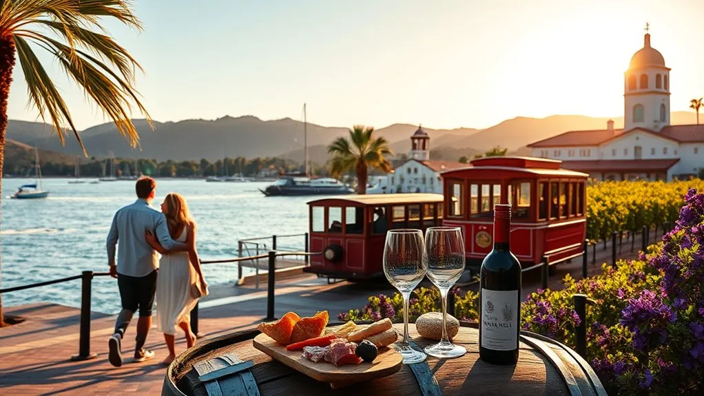 Santa Barbara waterfront and historic downtown with Spanish-style architecture