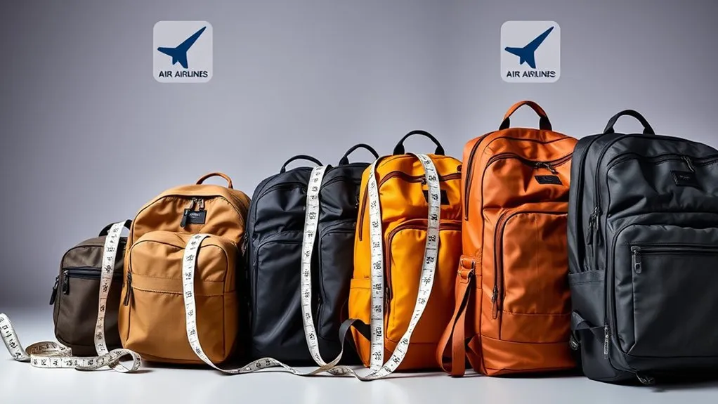Comparison of personal item backpack dimensions by airline