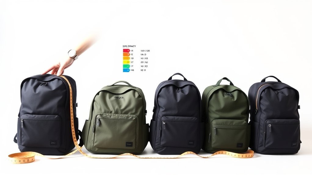 Backpack size selection guide showing different travel capacities
