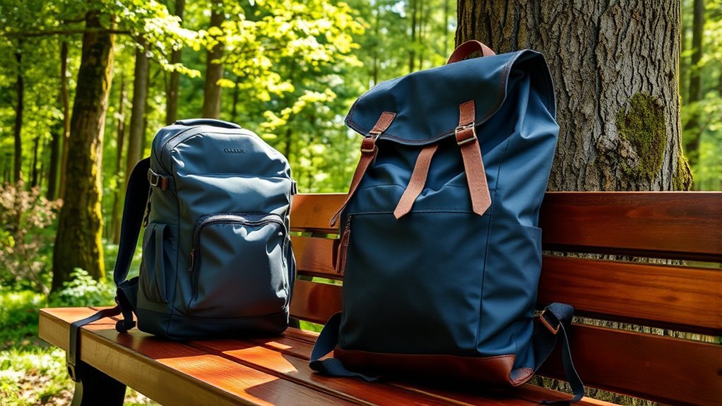 travel backpack and rucksack shown side by side