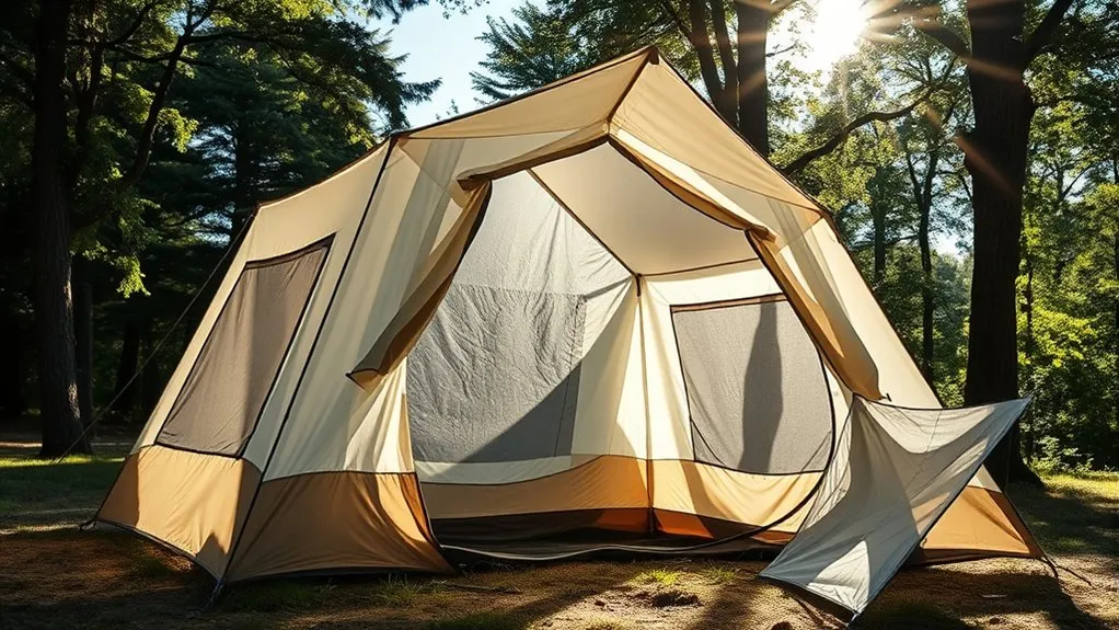 Breathable summer tent with mesh panels for airflow