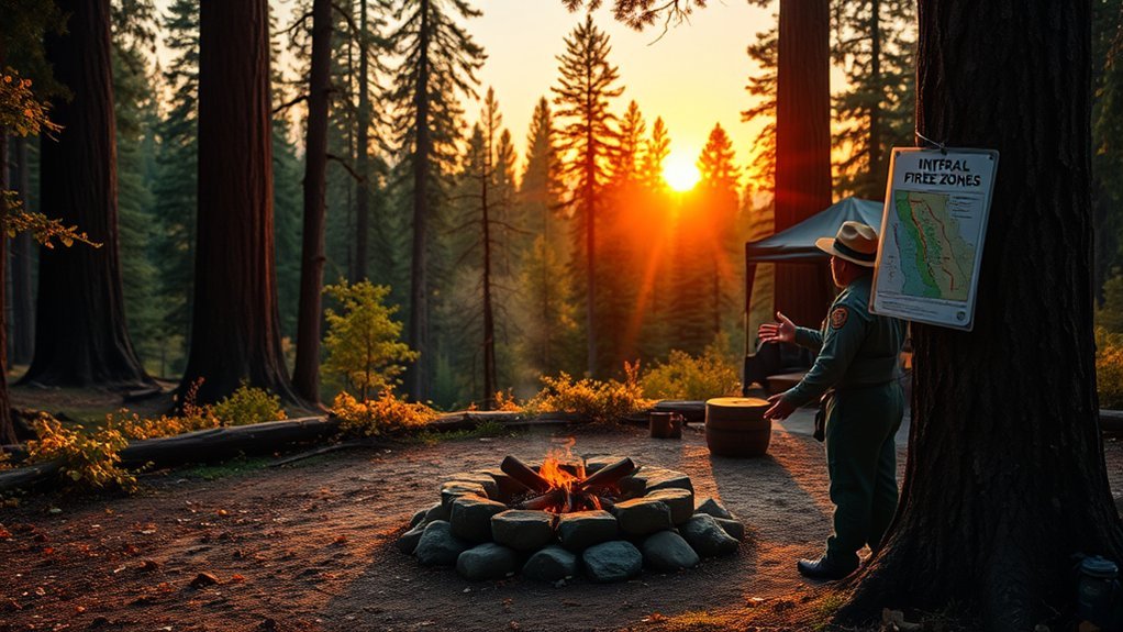 California campfire safety setup with water and shovel on BLM land