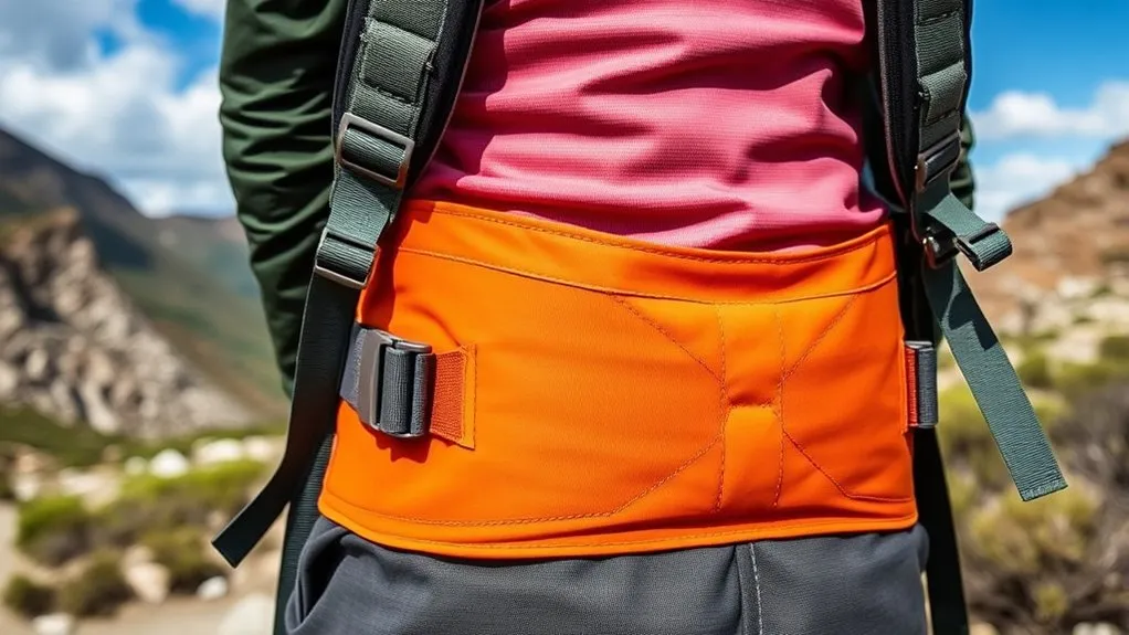Wide shaped backpack hip belt with supportive padding