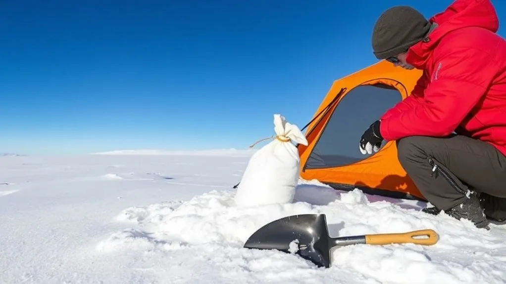 Deadman snow anchor buried horizontally beneath compacted snow