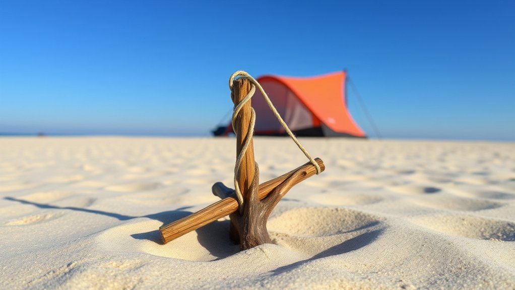 Deadman Anchors for Tents: How to Secure Stakes in Sand or Snow deadman anchor in sand
