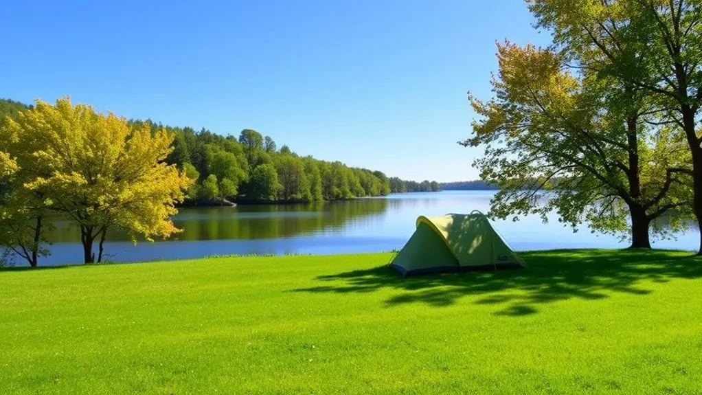 tent pitched on durable ground a safe distance from a lake