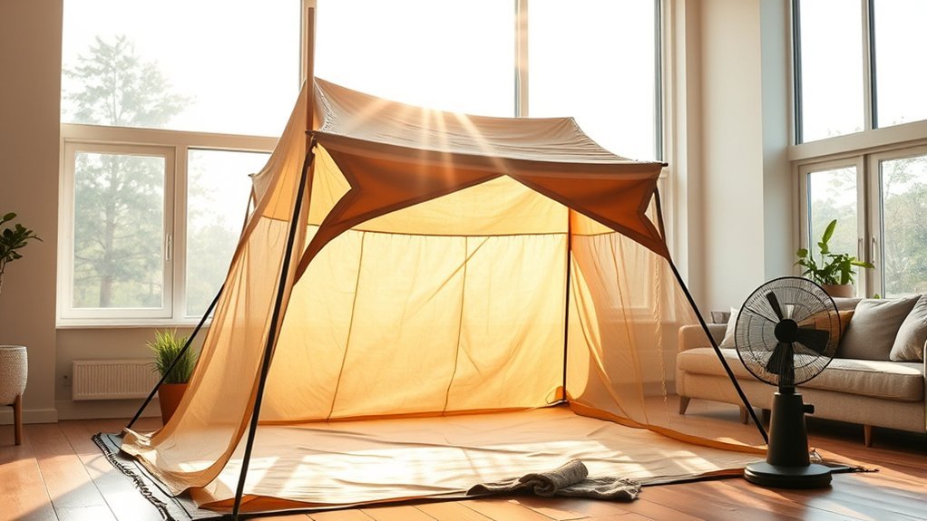 drying tent indoors carefully