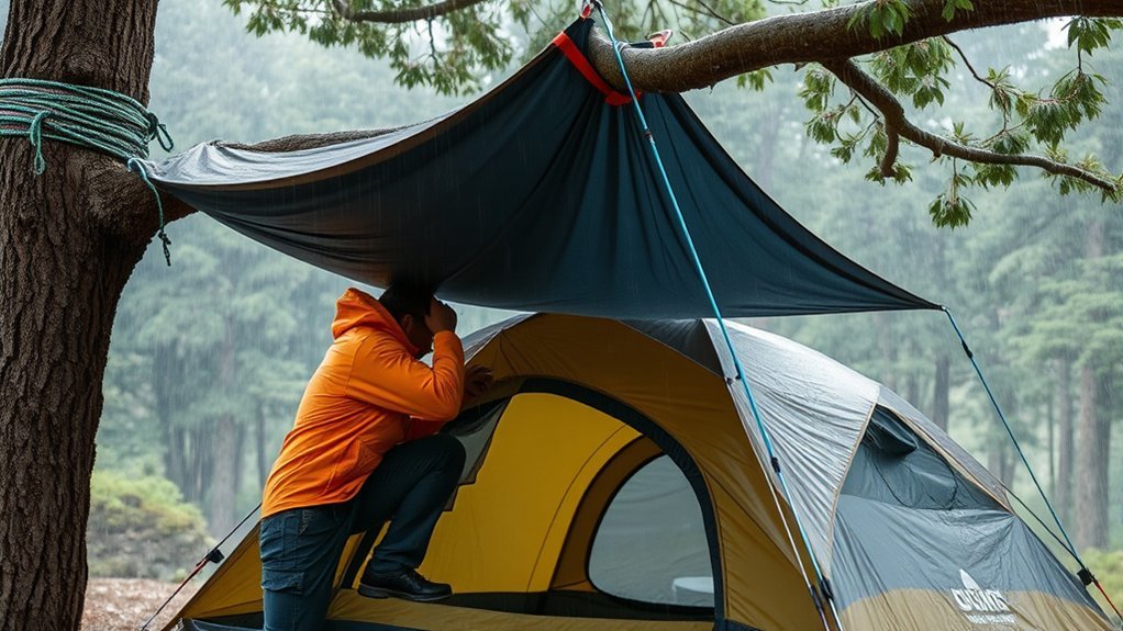 How to Create a Dry Entry for Your Tent in Rain Compact camping equipment arranged for a rain-ready tent setup