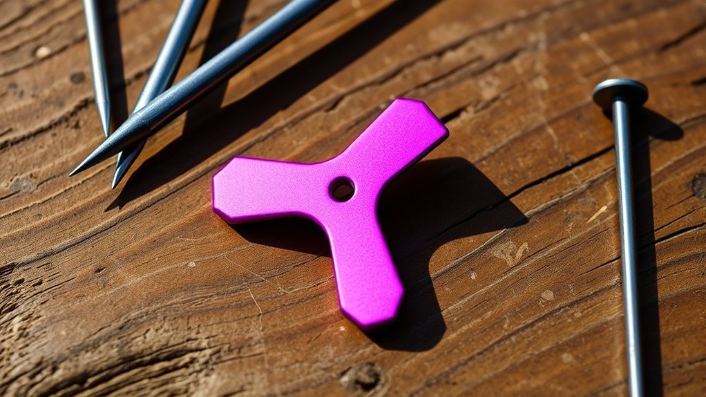 Y-shaped aluminum tent stake securing a lightweight camping tent