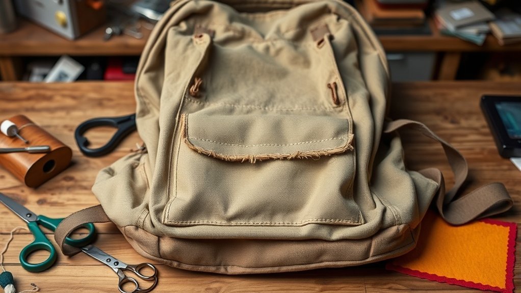 Inspecting a backpack for holes, tears, and visible fabric damage