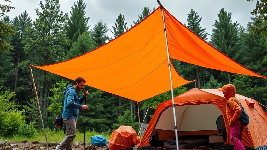 How to Create a Dry Entry for Your Tent in Rain Campers comparing rain tarp angles and tent anchoring techniques