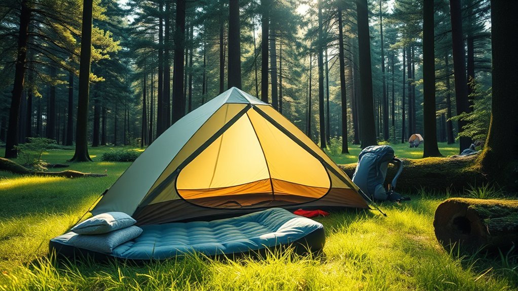 Lightweight backpacking tent and tarp shelter options at a campsite