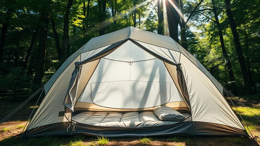 Lightweight breathable sleeping gear arranged inside a summer tent