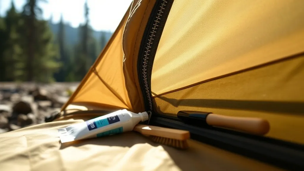 Applying zipper cleaner and lubricant to a tent zipper coil
