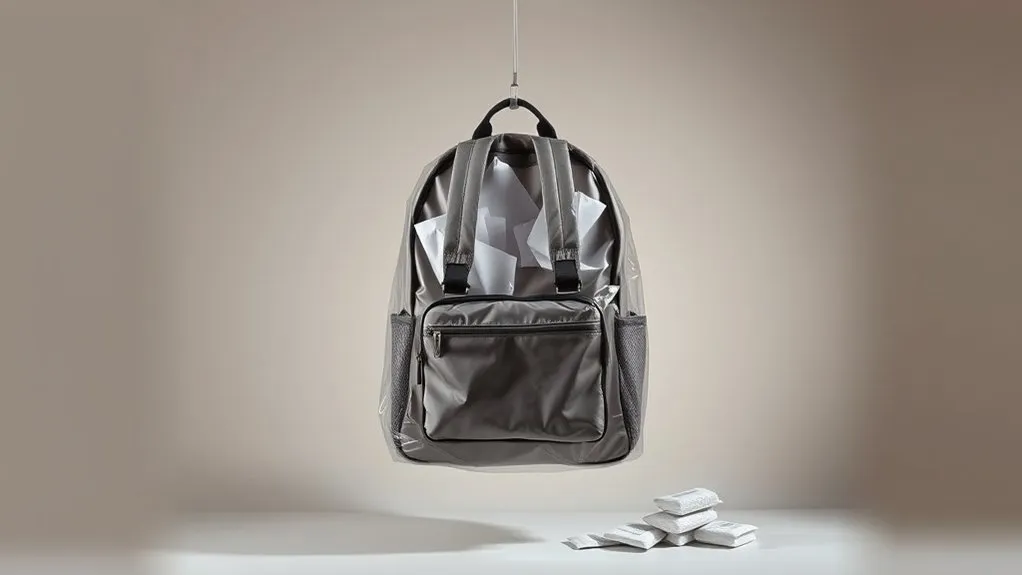 Lightweight material supporting a backpack during storage