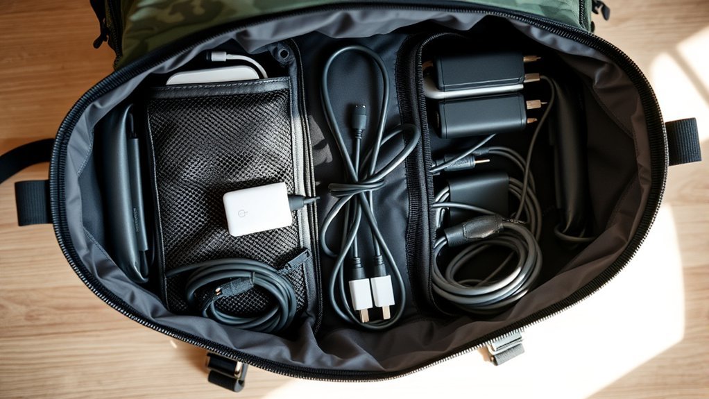 organize cables for travel
