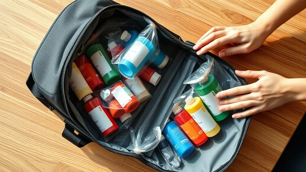 How to Pack Liquids for Flights 2026: TSA Rule Guide Organizing liquid containers in a clear quart-sized bag inside a backpack