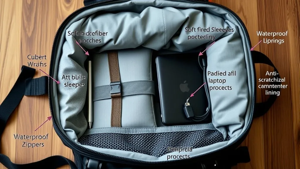 organized backpack with a laptop, cables, chargers, and accessories in separate compartments